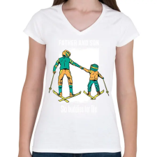 PRINTFASHION Síelős apa-fia - Női V-nyakú póló - Fehér női póló