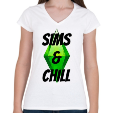 PRINTFASHION Sims&chill - Női V-nyakú póló - Fehér női póló