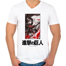 PRINTFASHION Singeki no kjodzsin - Férfi V-nyakú póló - Fehér férfi póló