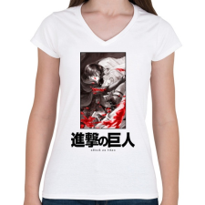 PRINTFASHION Singeki no kjodzsin - Női V-nyakú póló - Fehér női póló
