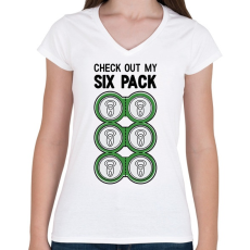 PRINTFASHION Six Pack Beer - Női V-nyakú póló - Fehér