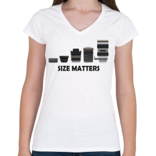 PRINTFASHION Size matters - Női V-nyakú póló - Fehér női póló