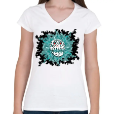 PRINTFASHION skull3dnavy - Női V-nyakú póló - Fehér női póló