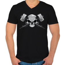 PRINTFASHION Skull and weapons - Férfi V-nyakú póló - Fekete férfi póló