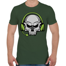 PRINTFASHION Skull earphone - Férfi póló - Katonazöld férfi póló