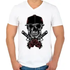PRINTFASHION Skull - Férfi V-nyakú póló - Fehér férfi póló