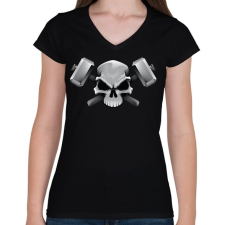 PRINTFASHION Skull Hammer - Női V-nyakú póló - Fekete női póló