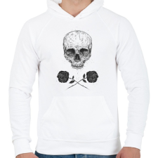 PRINTFASHION Skull N' Roses - Férfi kapucnis pulóver - Fehér férfi pulóver, kardigán