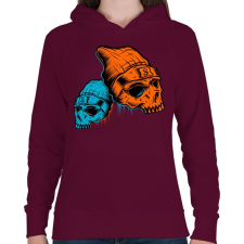 PRINTFASHION Skull - Női kapucnis pulóver - Bordó női pulóver, kardigán