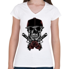 PRINTFASHION Skull - Női V-nyakú póló - Fehér női póló