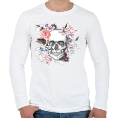 PRINTFASHION Skull with Flowers - Férfi hosszú ujjú póló - Fehér