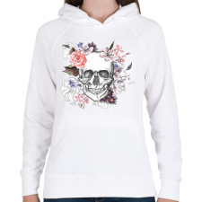 PRINTFASHION Skull with Flowers - Női kapucnis pulóver - Fehér női pulóver, kardigán
