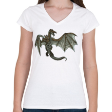 PRINTFASHION Skyrim Sárkány - Női V-nyakú póló - Fehér