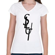 PRINTFASHION SLUT - Női V-nyakú póló - Fehér női póló