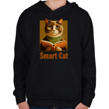 PRINTFASHION smart cat - Gyerek kapucnis pulóver - Fekete gyerek pulóver, kardigán