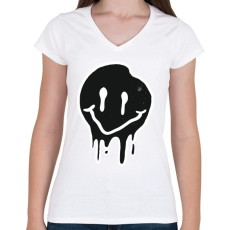 PRINTFASHION Smiley - Női V-nyakú póló - Fehér