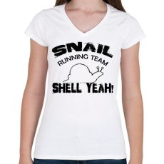 PRINTFASHION Snail running team - Női V-nyakú póló - Fehér
