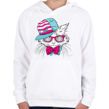 PRINTFASHION Snapback Cat - Gyerek kapucnis pulóver - Fehér gyerek pulóver, kardigán