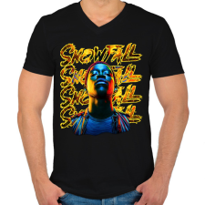 PRINTFASHION Snowfall - Férfi V-nyakú póló - Fekete férfi póló