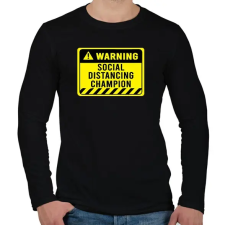 PRINTFASHION Social Distancing Champion Warning - Férfi hosszú ujjú póló - Fekete férfi póló