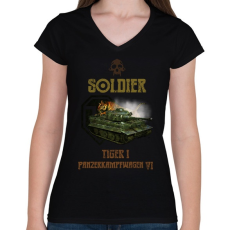 PRINTFASHION SOLDIER-TIGER1 - Női V-nyakú póló - Fekete