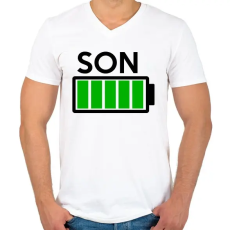 PRINTFASHION SON - Férfi V-nyakú póló - Fehér