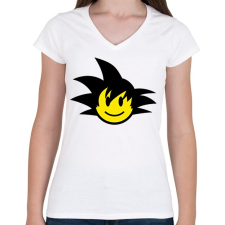 PRINTFASHION Son Goku Emoji - Női V-nyakú póló - Fehér női póló