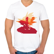 PRINTFASHION Son Goku - Férfi V-nyakú póló - Fehér férfi póló