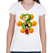 PRINTFASHION Son Goku - Női V-nyakú póló - Fehér női póló