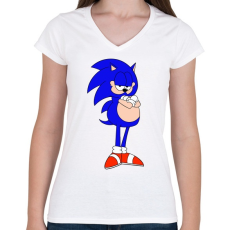 PRINTFASHION SonicGarfield - Női V-nyakú póló - Fehér