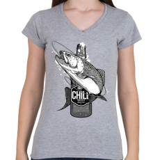 PRINTFASHION Sör és hal - Női V-nyakú póló - Sport szürke