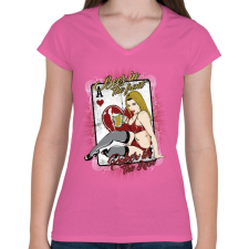 PRINTFASHION Sör és póker - Női V-nyakú póló - Rózsaszín női póló
