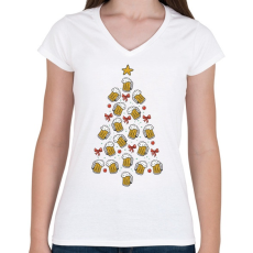 PRINTFASHION Sör karácsonyfa - Női V-nyakú póló - Fehér