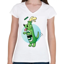 PRINTFASHION Sör kutya - Női V-nyakú póló - Fehér női póló