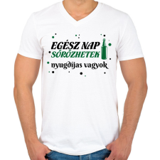 PRINTFASHION Sörözhetek - Nyugdíjas - Férfi V-nyakú póló - Fehér férfi póló