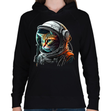 PRINTFASHION Space Cat - Női kapucnis pulóver - Fekete női pulóver, kardigán