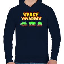 PRINTFASHION Space Invaders - Férfi kapucnis pulóver - Sötétkék férfi pulóver, kardigán