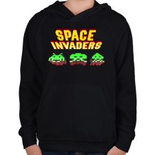 PRINTFASHION Space Invaders - Gyerek kapucnis pulóver - Fekete gyerek pulóver, kardigán