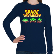 PRINTFASHION Space Invaders - Női hosszú ujjú póló - Sötétkék