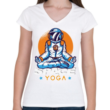 PRINTFASHION Space Yoga - Női V-nyakú póló - Fehér női póló
