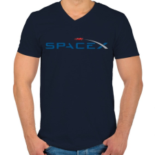 PRINTFASHION SpaceX - Tesla Roadster - Férfi V-nyakú póló - Sötétkék férfi póló