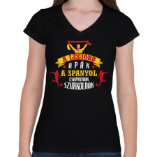 PRINTFASHION Spanyol csapat - Női V-nyakú póló - Fekete női póló