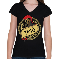 PRINTFASHION Spártai tesó - Női V-nyakú póló - Fekete