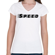 PRINTFASHION Speed - Női V-nyakú póló - Fehér