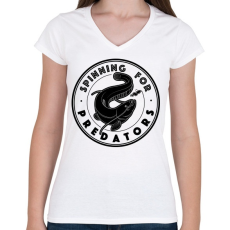 PRINTFASHION SpinningForPredators - Női V-nyakú póló - Fehér