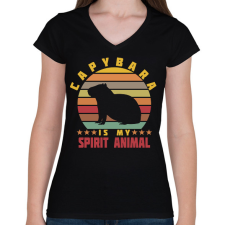 PRINTFASHION Spirit animal - Capybara - Női V-nyakú póló - Fekete női póló