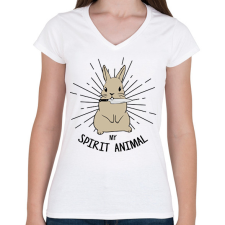 PRINTFASHION Spirit animal - Rabbit - Női V-nyakú póló - Fehér női póló