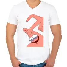 PRINTFASHION Spongyabob és Patrick páros minta - Férfi V-nyakú póló - Fehér férfi póló