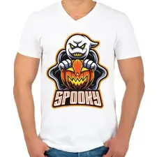 PRINTFASHION Spooky - Férfi V-nyakú póló - Fehér férfi póló