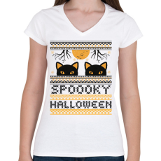 PRINTFASHION SPOOKY HALLOWEEN - Női V-nyakú póló - Fehér